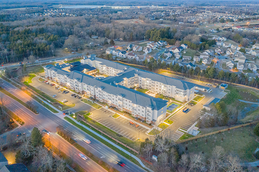 an aerial view of a senior apartment community
