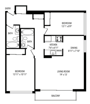 A black and white image of a floor plan for a home.