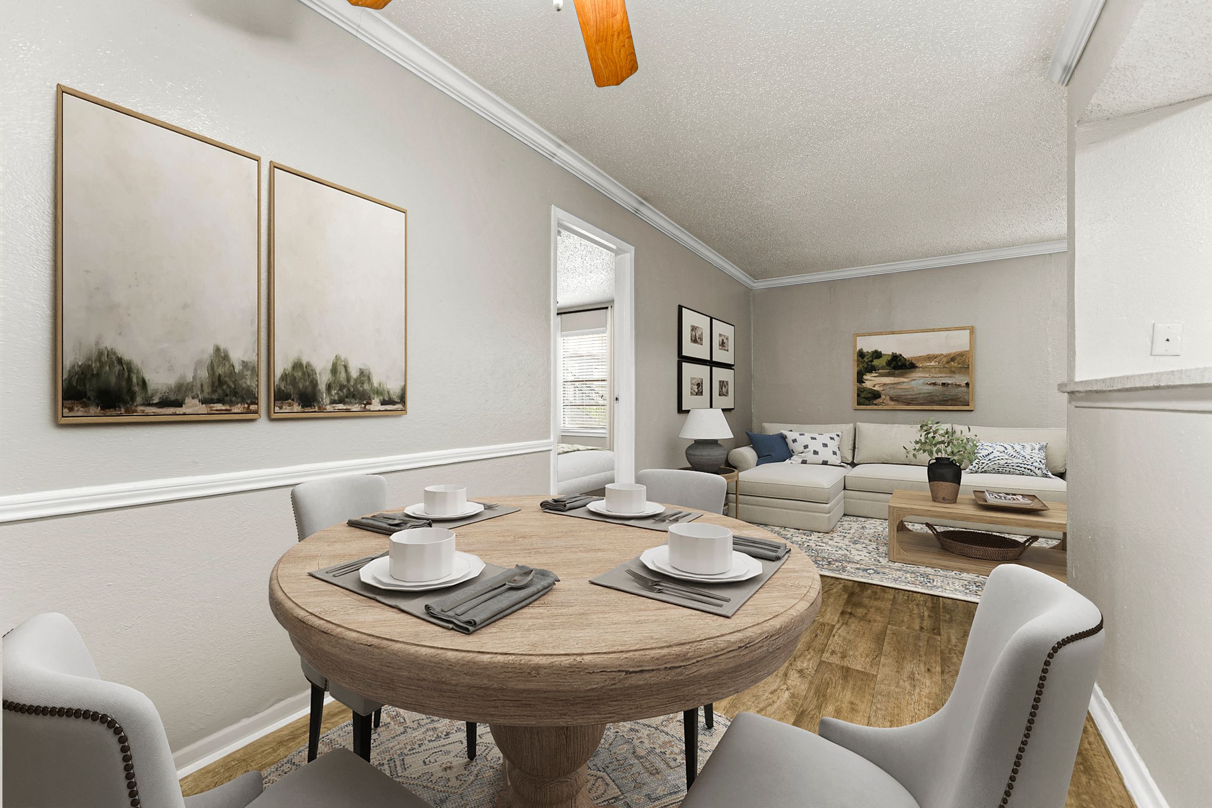 a dining room with a table and chairs at 5636 Apartment Homes, Dallas, 75254