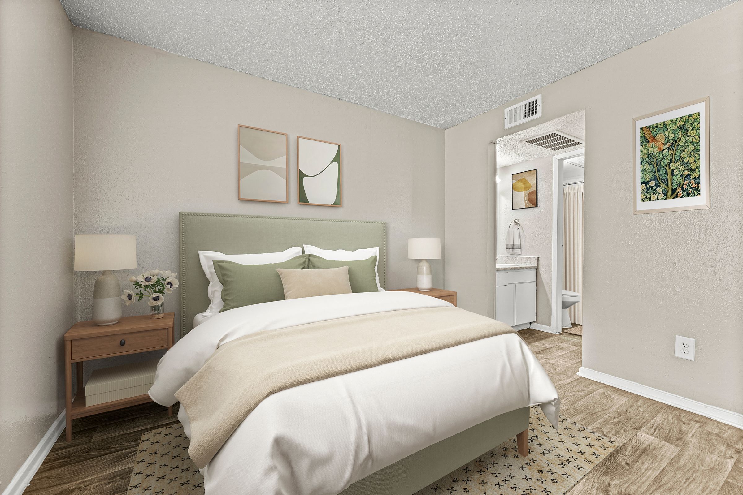 a bedroom with a large bed and a closet at 5636 Apartment Homes, Dallas, Texas  75254