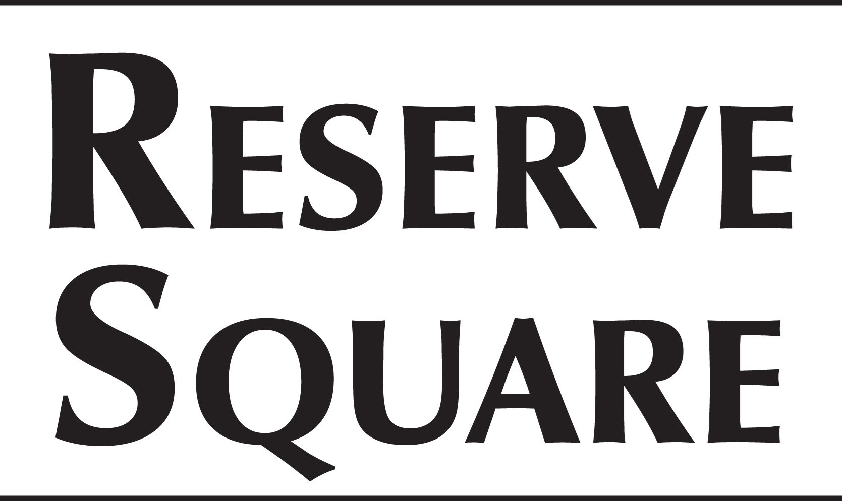 A black and white image with the words Reserve Square.