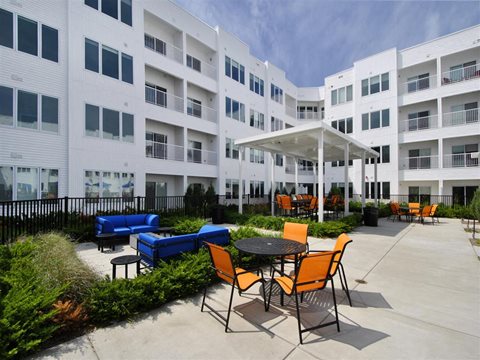 a patio or other outdoor area at homewood suites by hilton houston stafford at The George, Ann Arbor Michigan