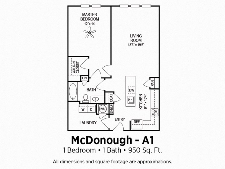 McDonough - A1 Floor Plan - 950 SQ FT