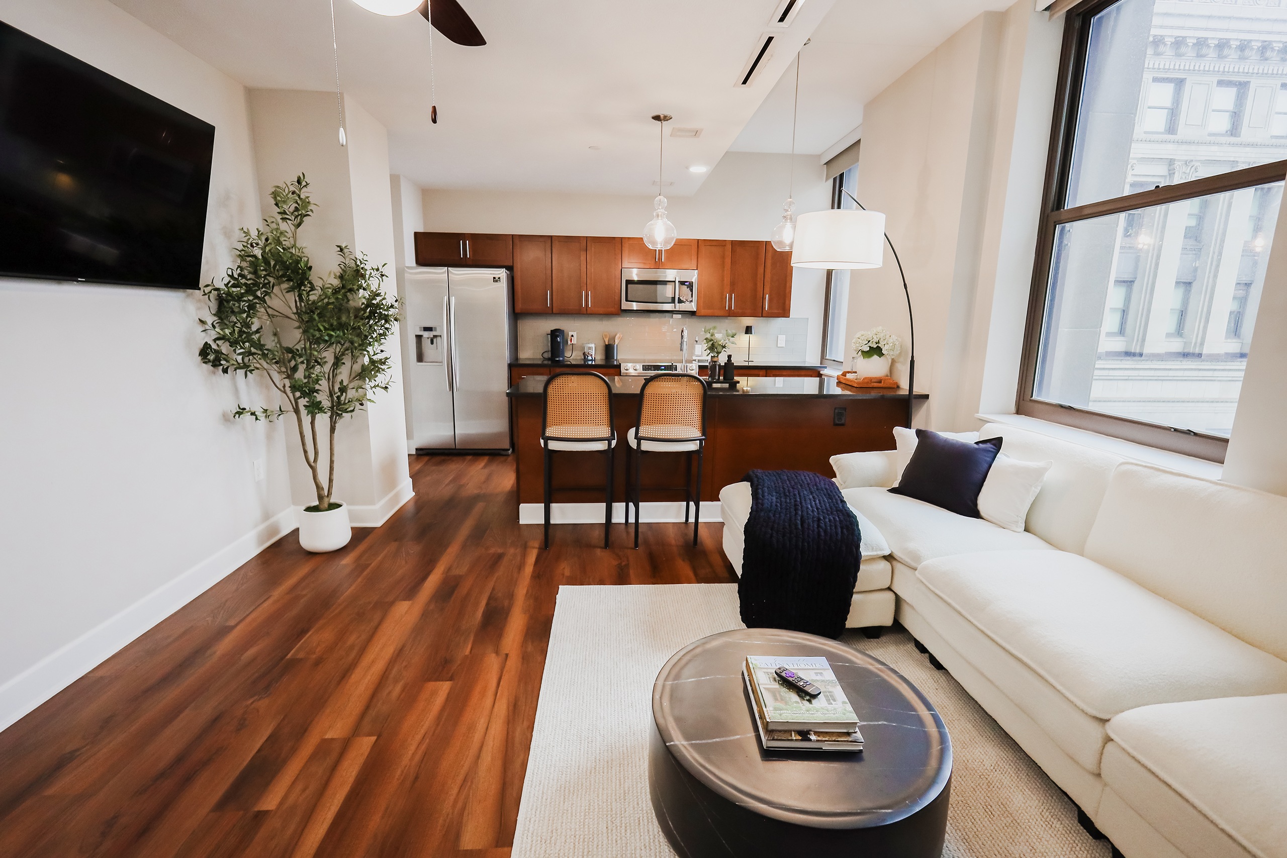 Living Room at The Terminal Tower Residences Apartments, Ohio, 44113