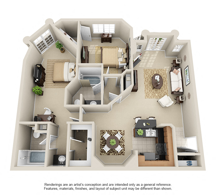 Floor plan layout diagram for Two Bedroom H