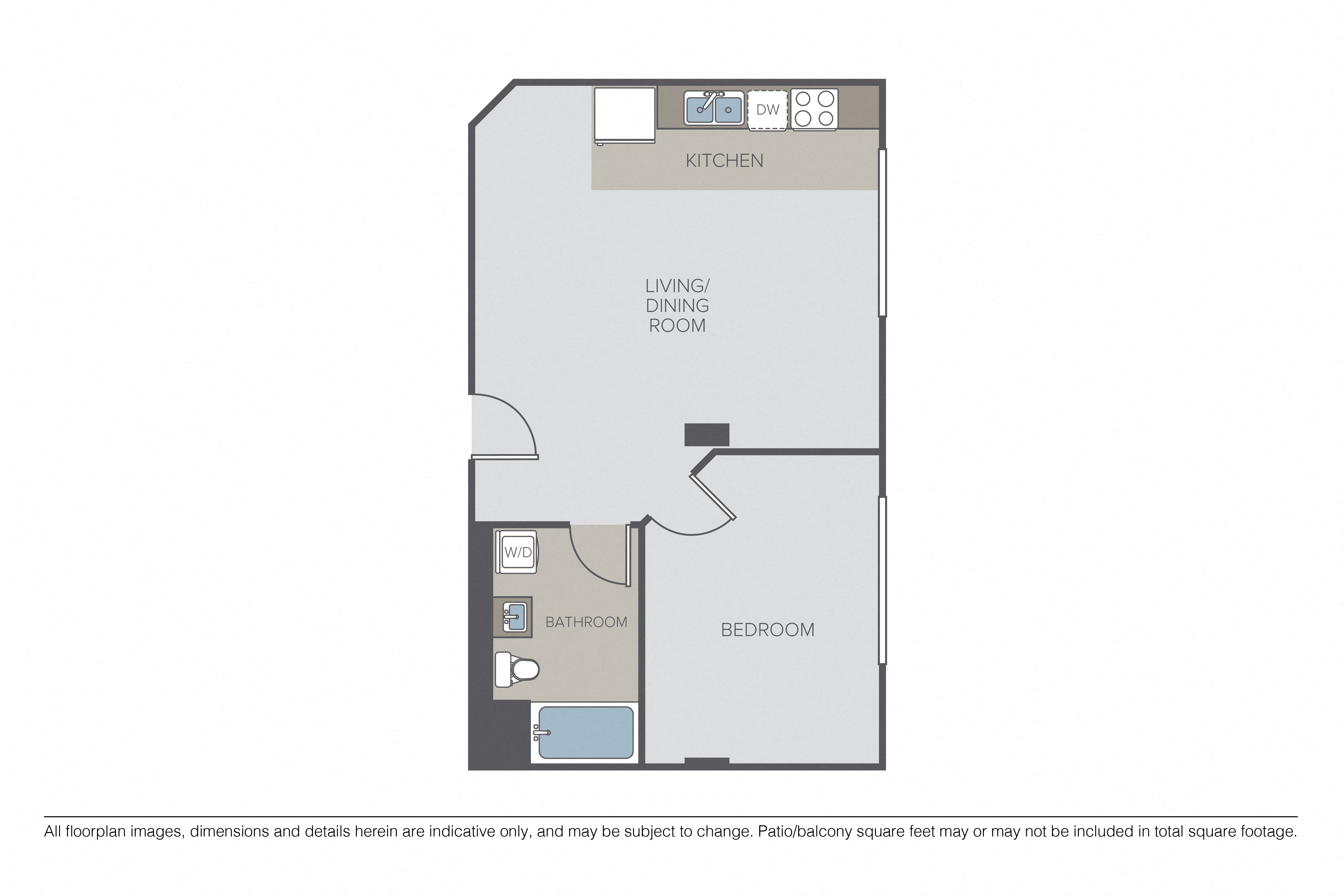 1 Bed, 1 Bath floor plan