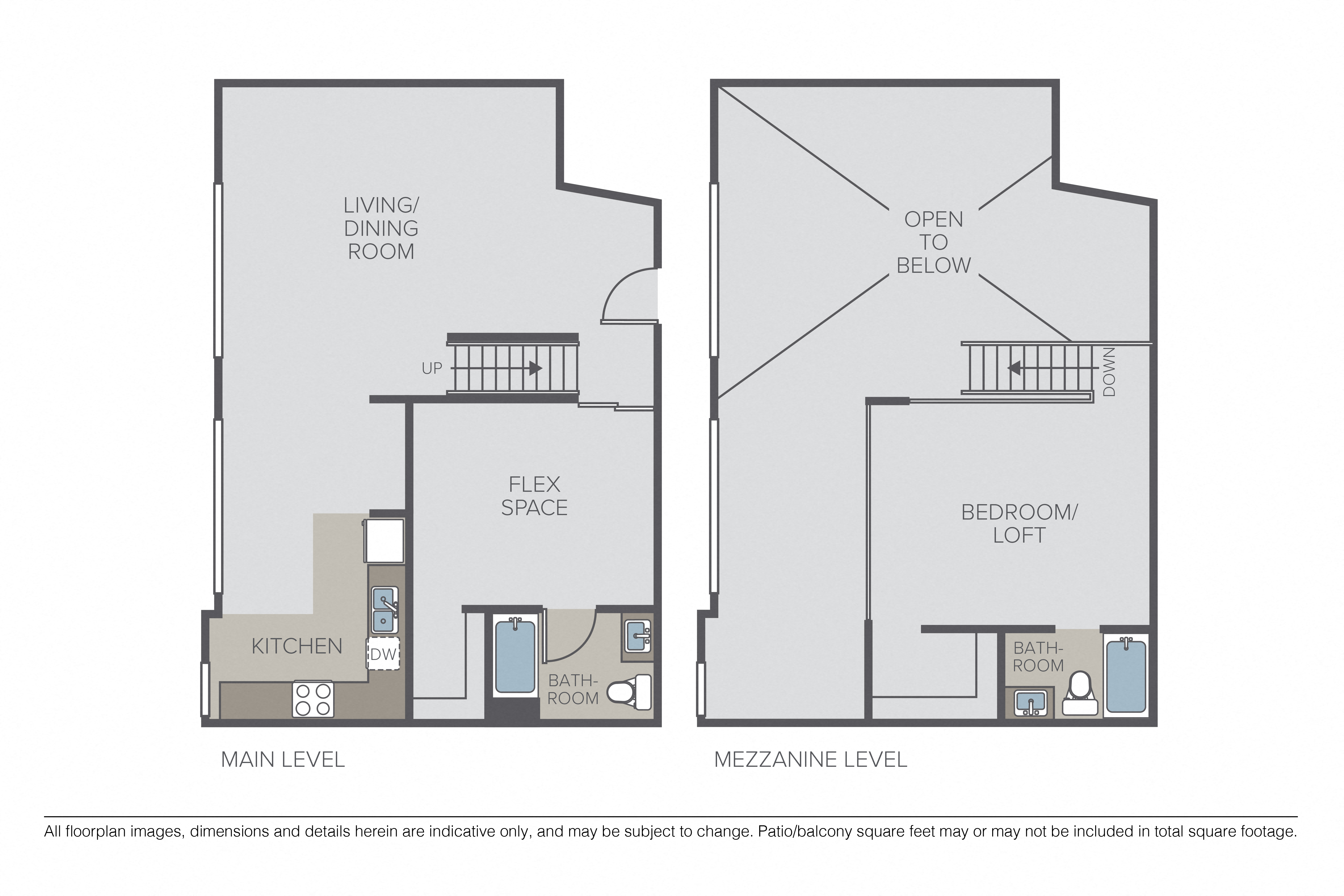 1 Bed, 2 Bath C floor plan