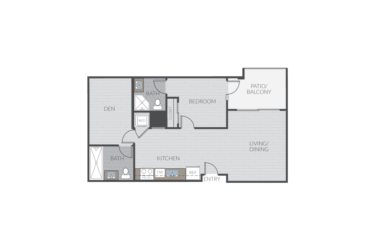 Plan 1J + Den floor plan