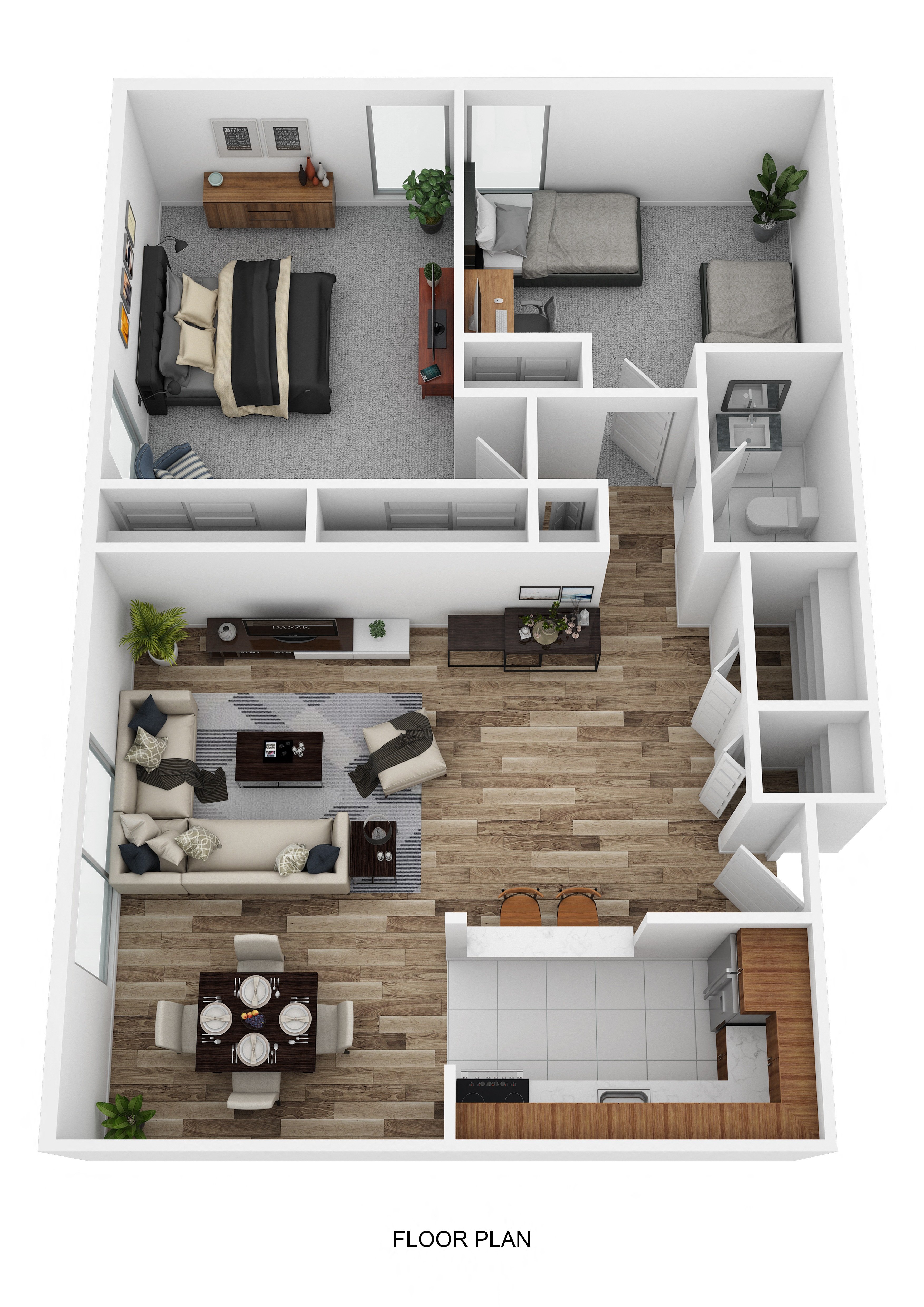 1,150 square foot apartment with a balcony, two bedrooms and one bathroom.,1,150 square foot apartment with a balcony, two bedrooms and one bathroom.