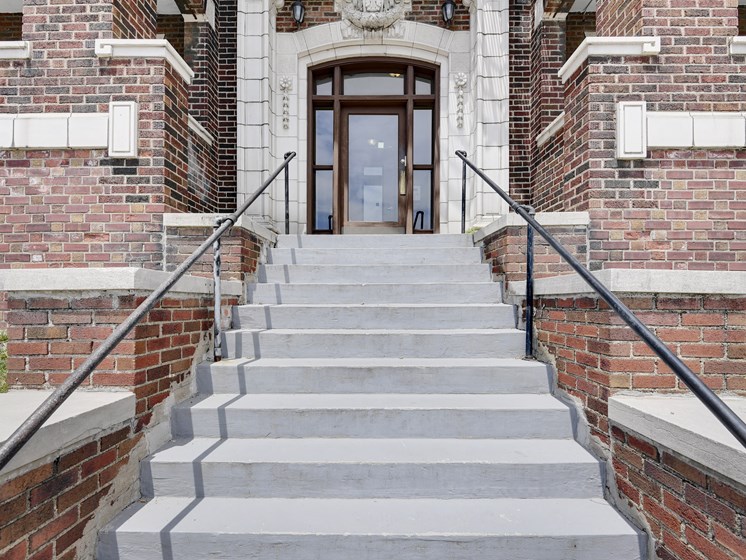 Exterior image of stairs leading up to building
