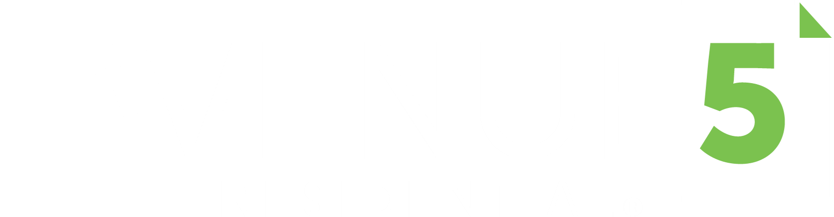 A green and white sign that says Avenue 5 residential.