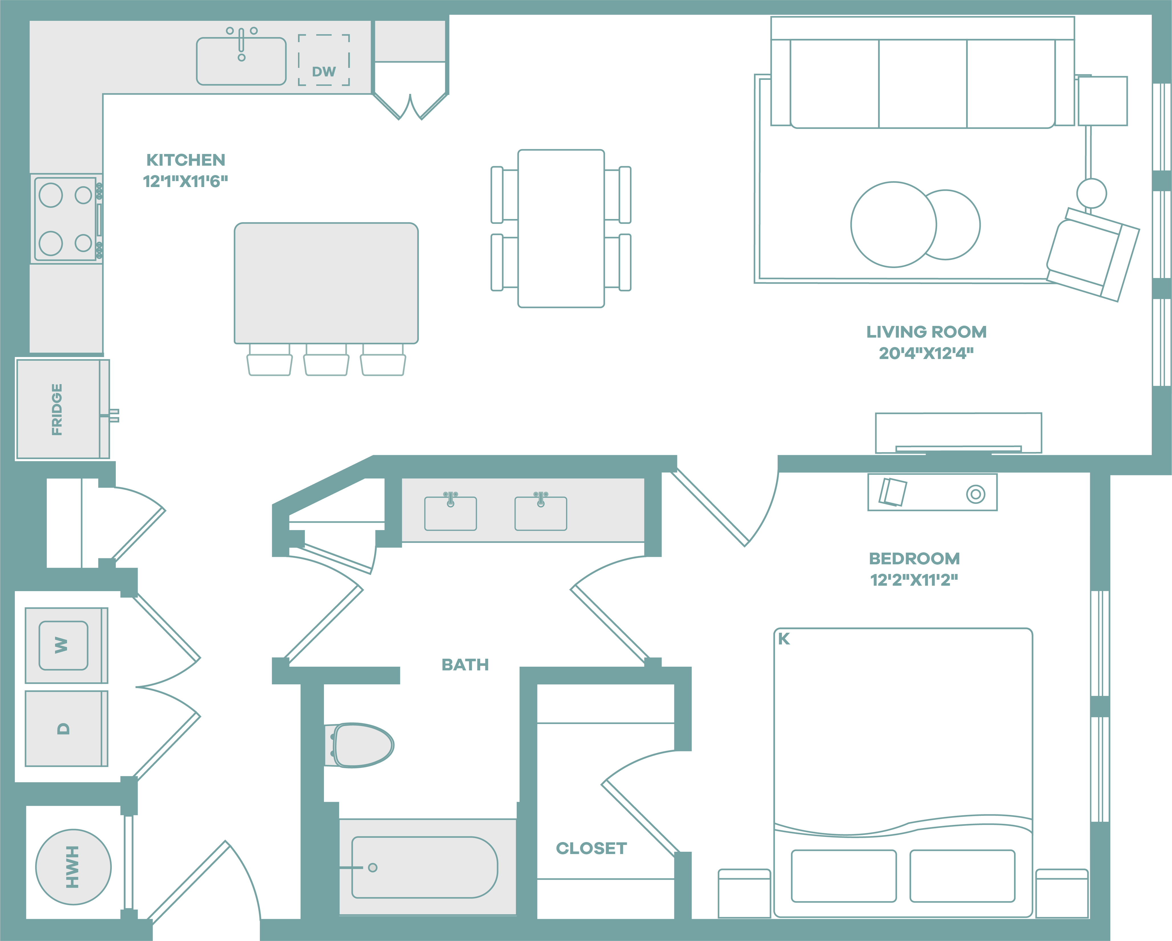 2D A4 1 Bedroom Floor Plan Image | 817 Square Feet