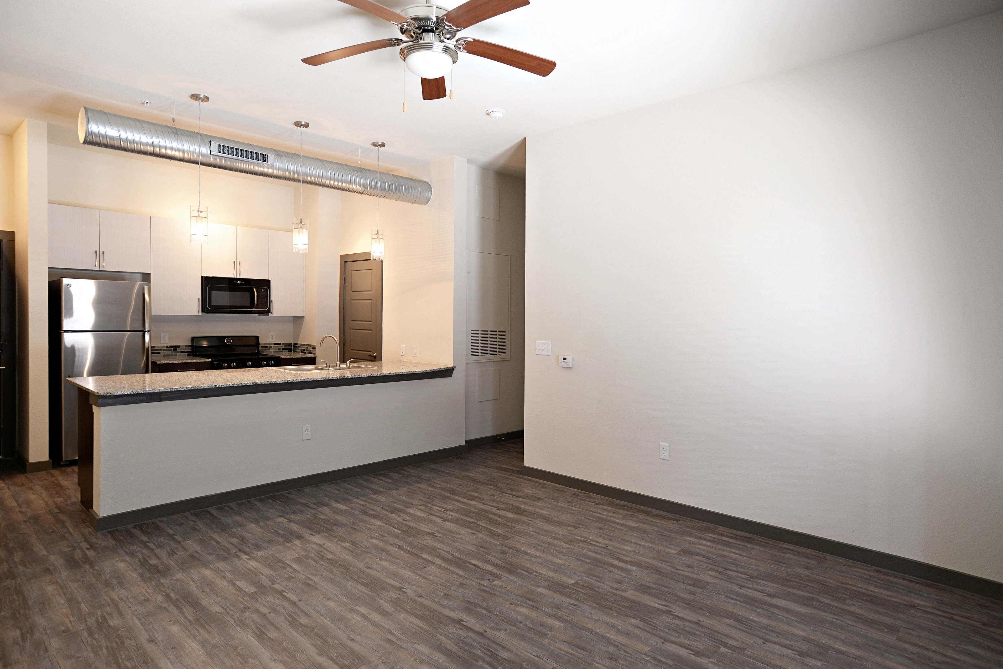 Kitchen view at East End Lofts at the Railyard Apartments, Texas