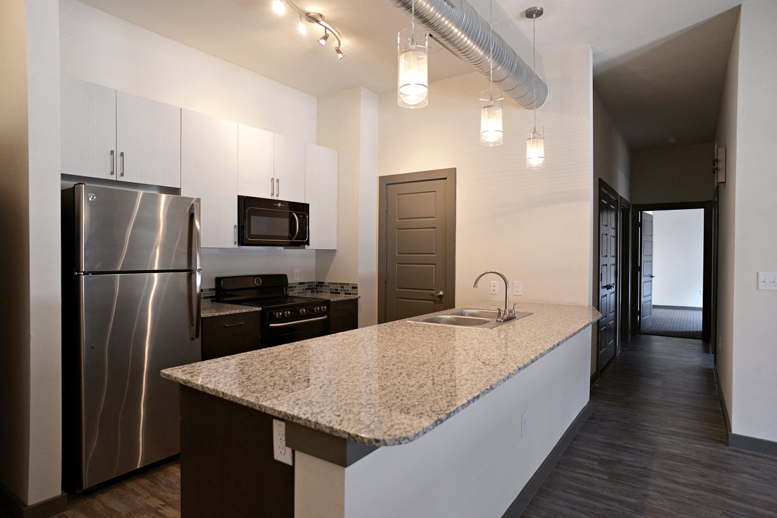Kitchen counter at East End Lofts at the Railyard Apartments, Texas, 76201