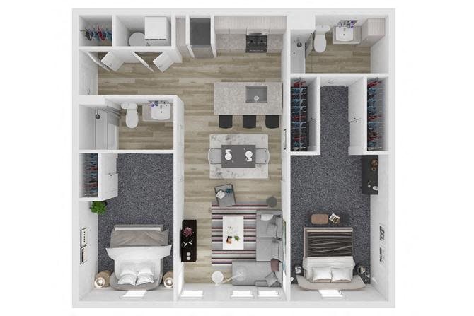 B2 Two Bedroom Two Bathroom Floor Plan at The Clara, Idaho