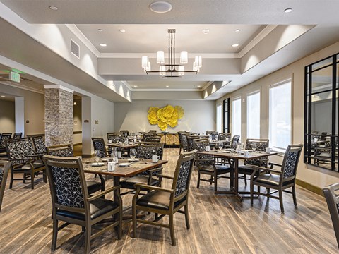 Dining hall with chairs and tables at The Oaks at Paso Robles, California