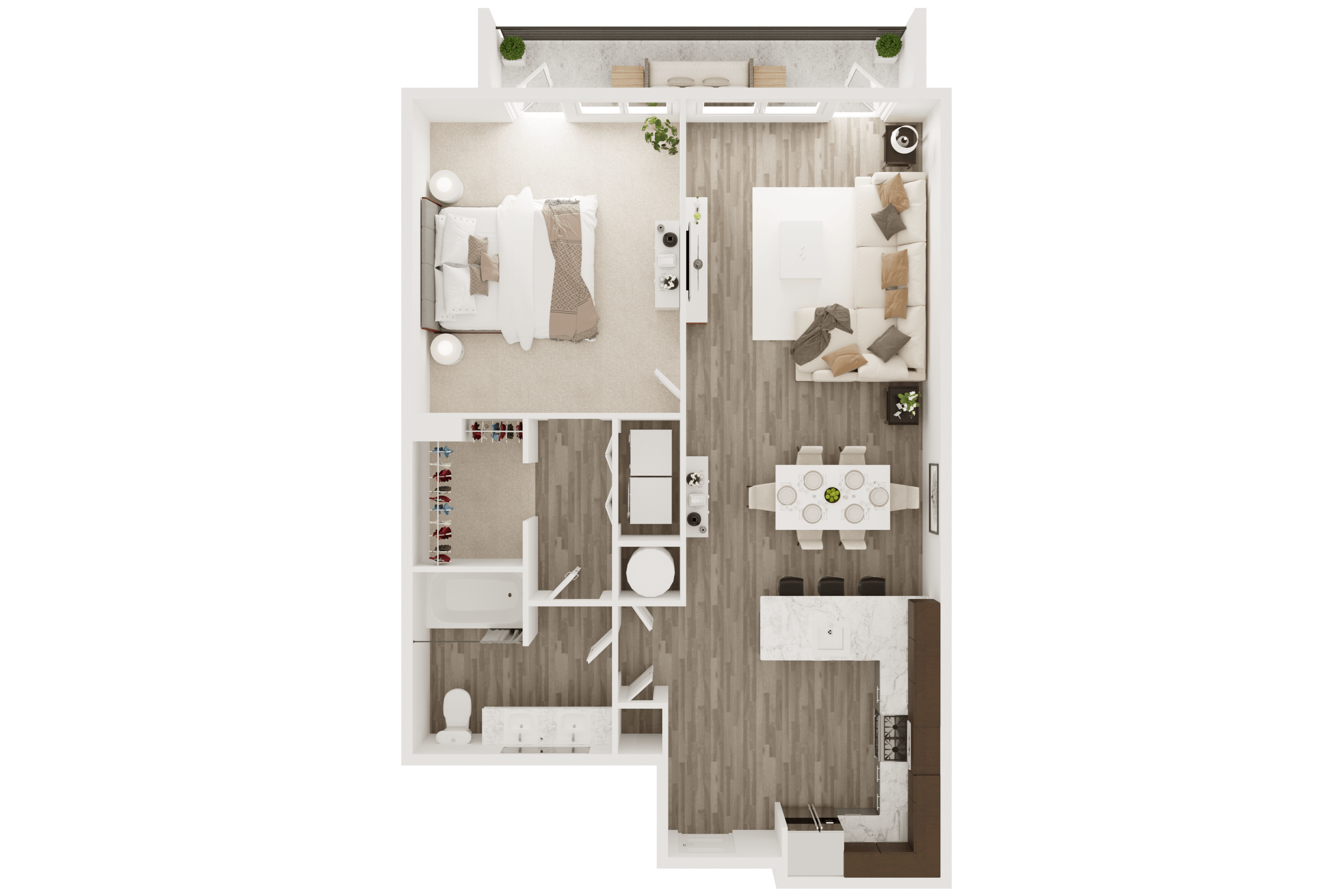 smart home apartment with one bedroom and one bath