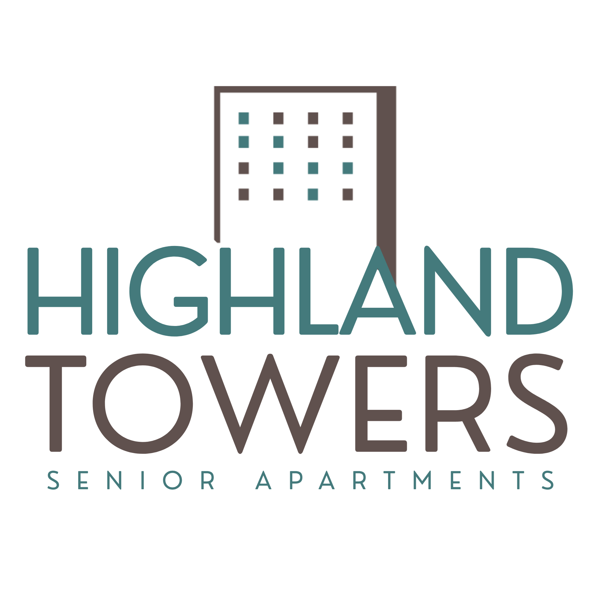 The image is a logo for Highland Towers Senior Apartments.