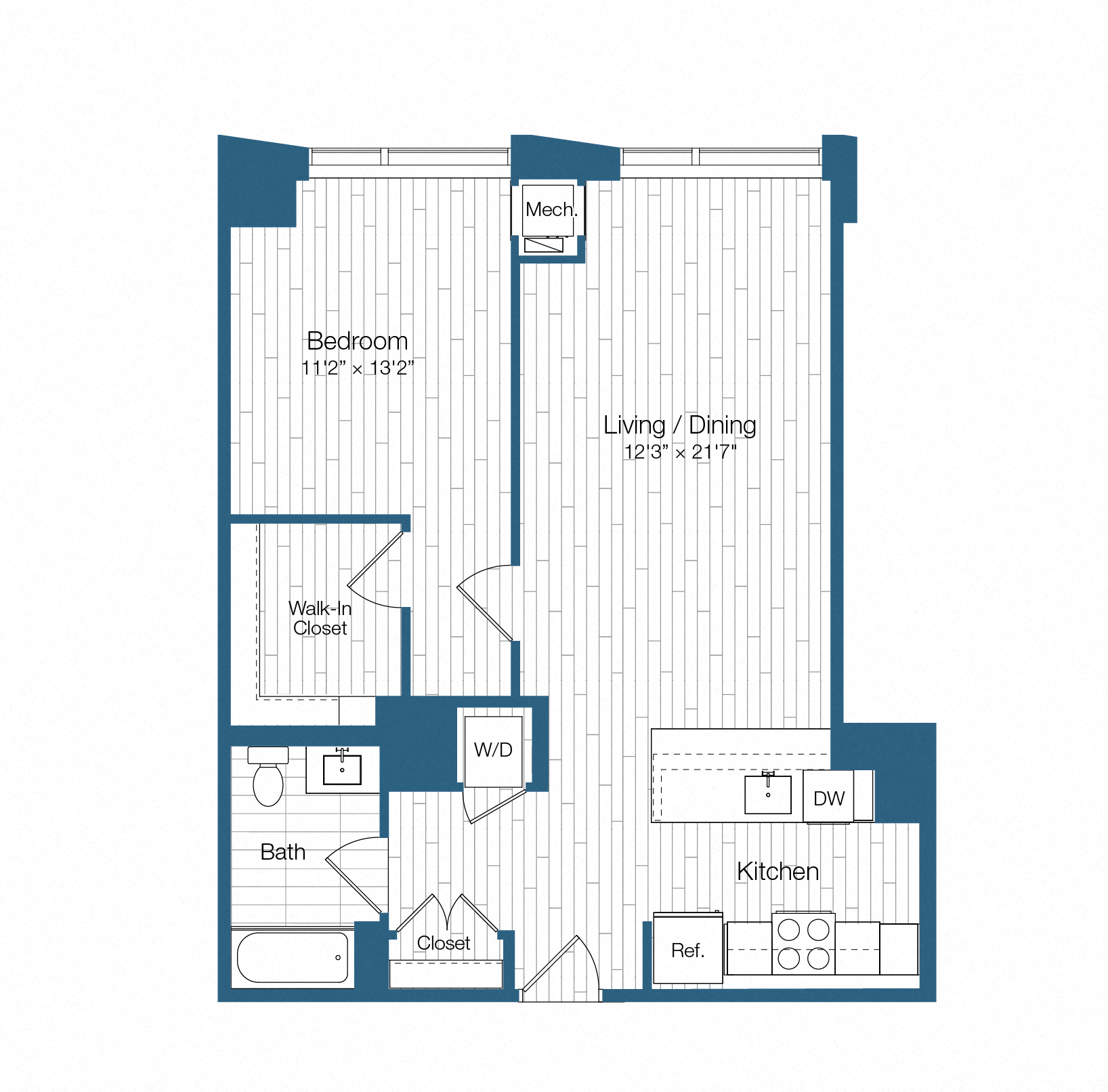 Floor plan layout diagram for H25-A10, 1 bd - 1 ba