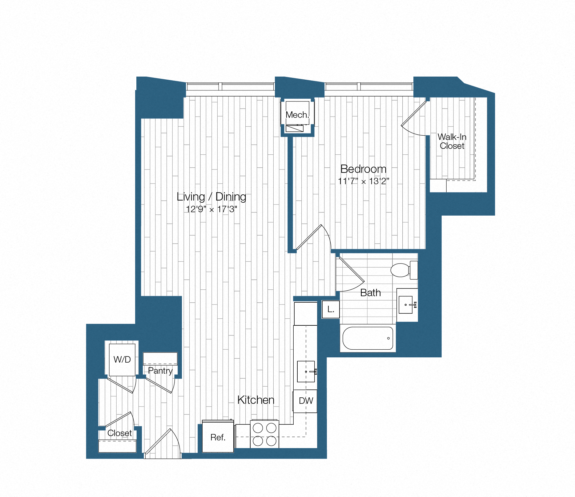Floor plan layout diagram for H25-A13, 1 bd - 1 ba