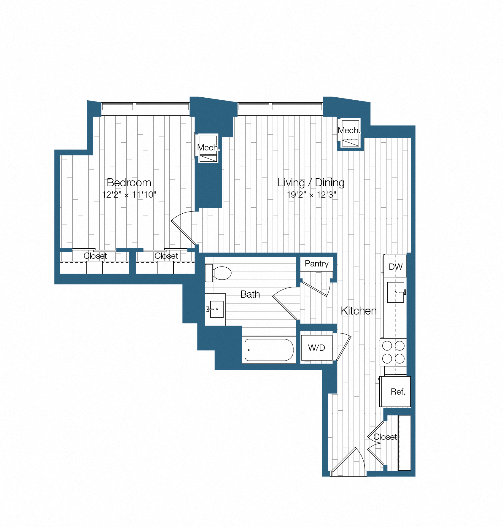 Floor plan layout diagram for H25-A03, 1 bd - 1 ba