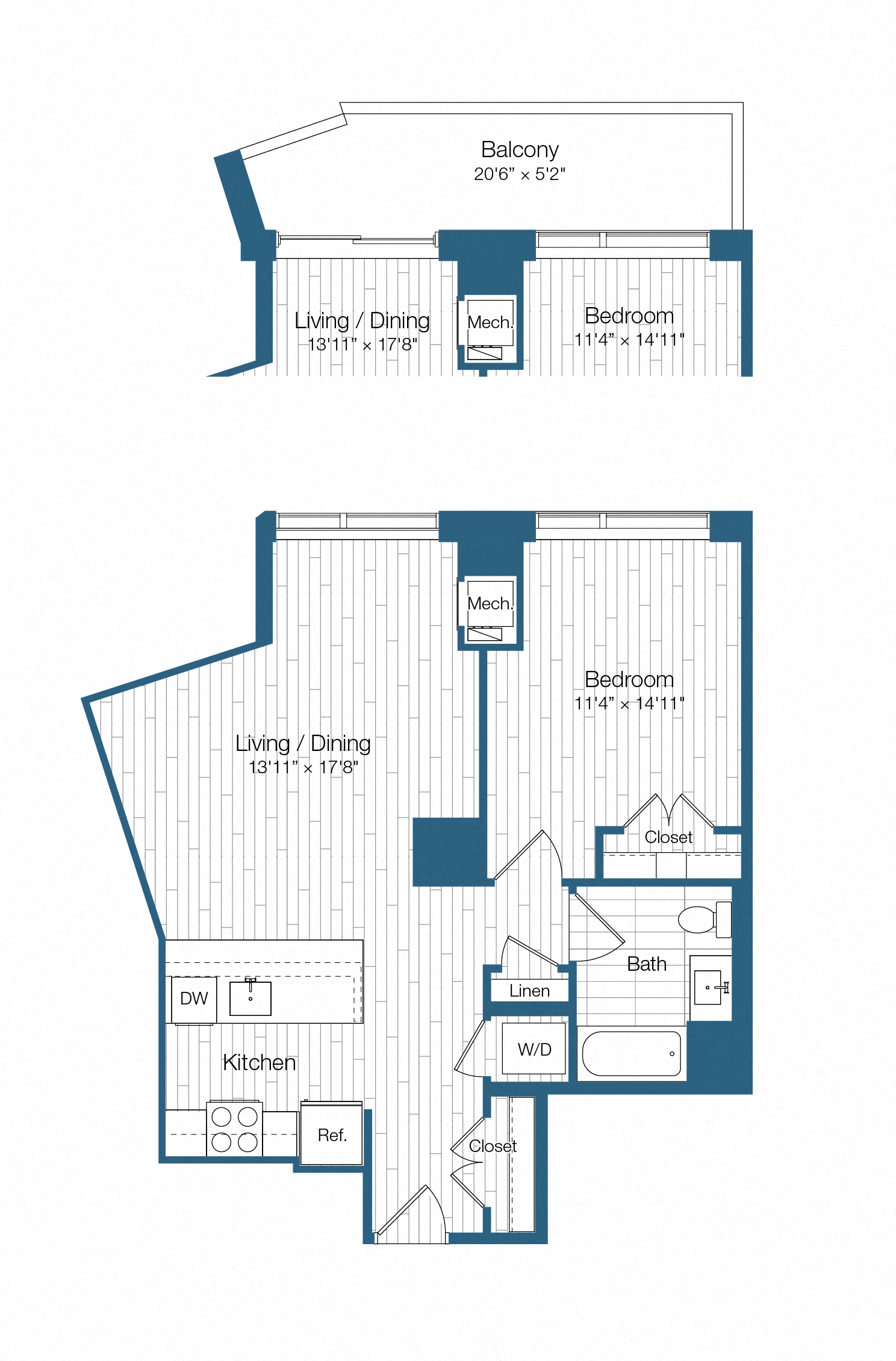Floor plan layout diagram for H25-A04, 1 bd - 1 ba
