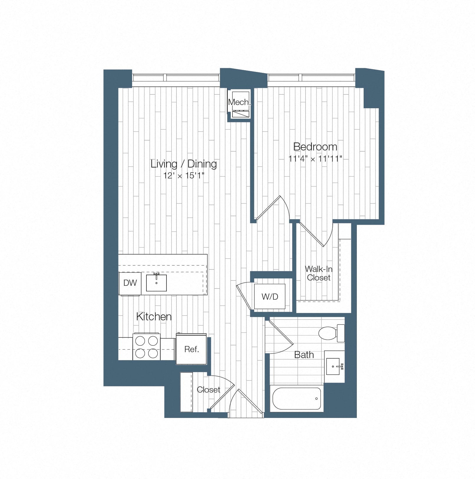 Floor plan layout diagram for H25-A07, 1 bd - 1 ba