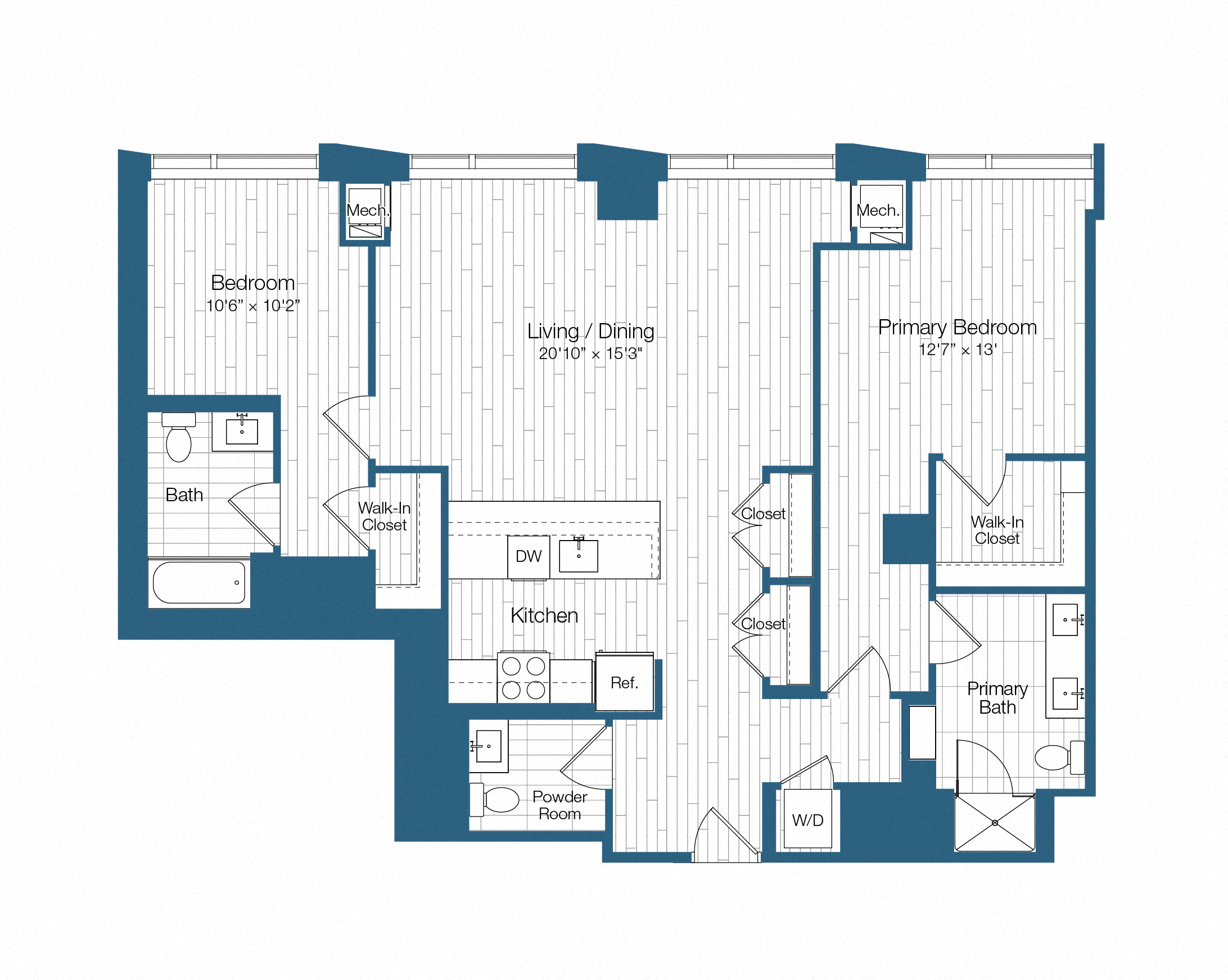 Floor plan layout diagram for H25-B13, 2 bd - 2.5 ba