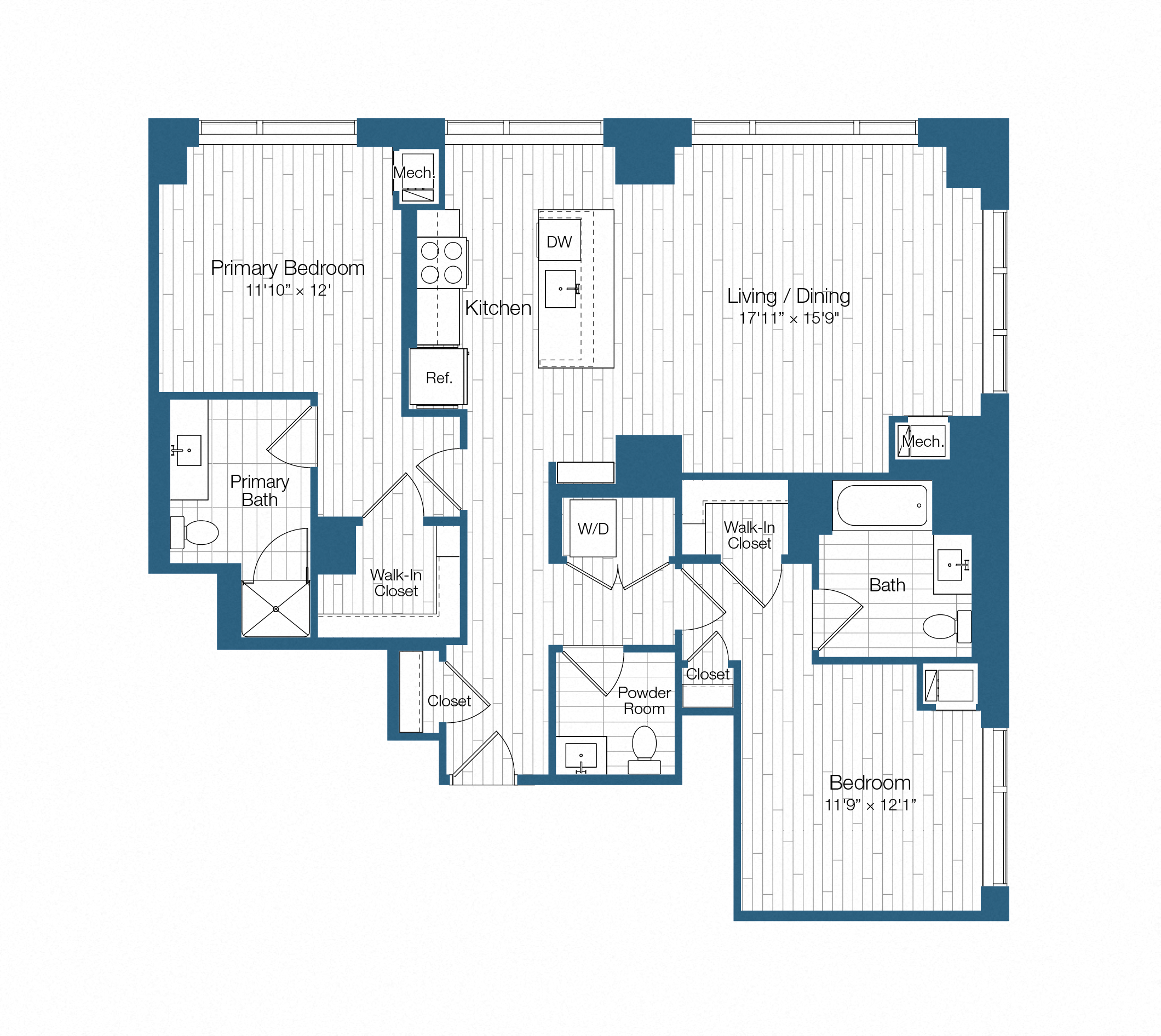 Floor plan layout diagram for H25-B14, 2 bd - 2.5 ba
