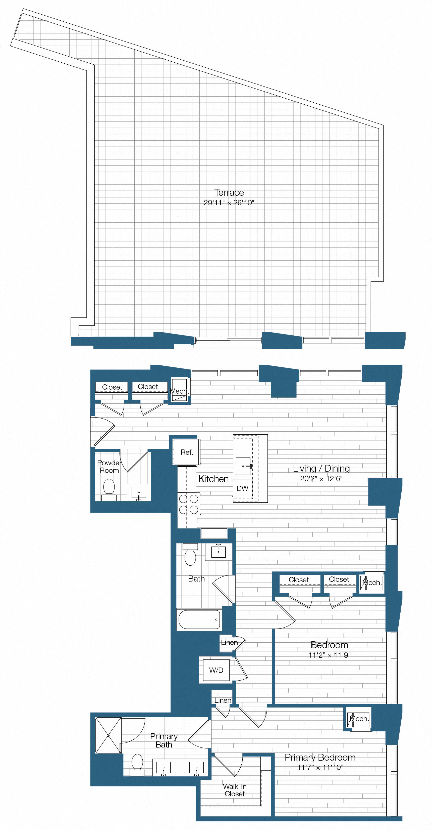 Floor plan layout diagram for H25-B15, 2 bd - 2.5 ba
