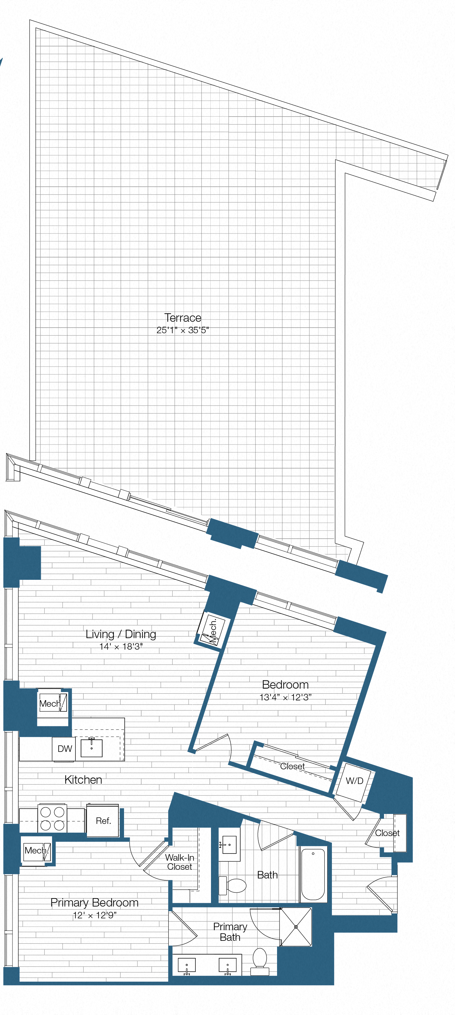 Floor plan layout diagram for H25-B05, 2 bd - 2 ba