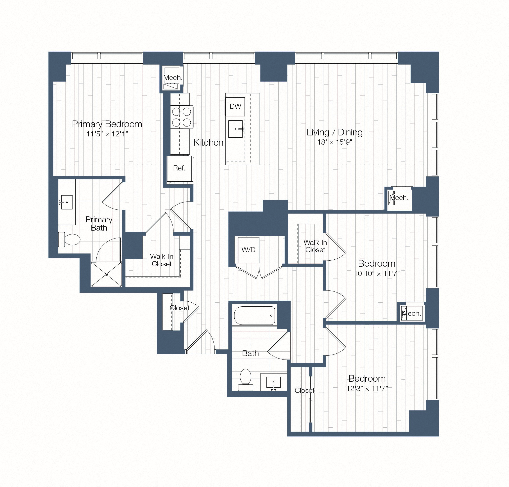 Floor plan layout diagram for H25-C01, 3 bd - 2 ba