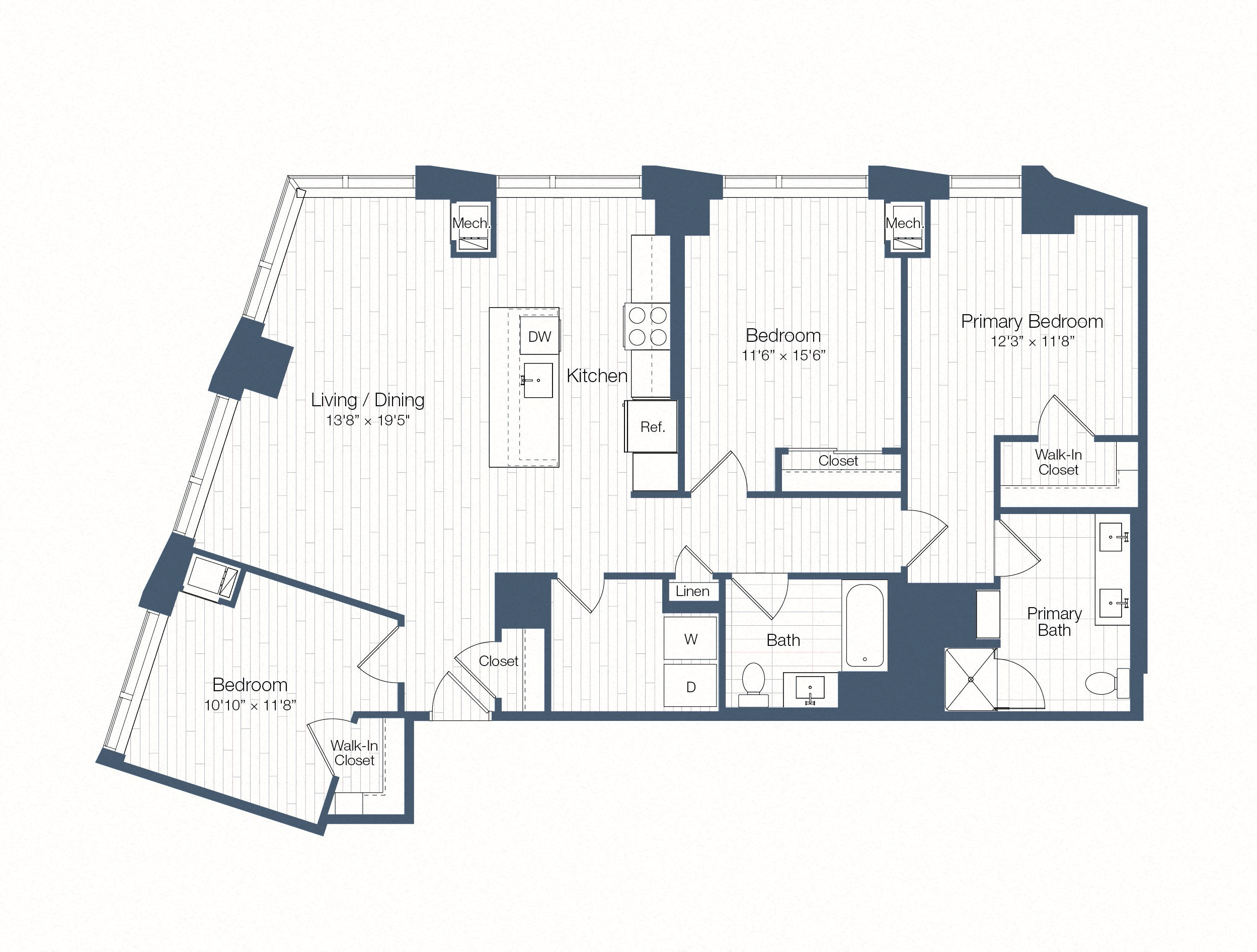 Floor plan layout diagram for H25-C02, 3 bd - 2 ba