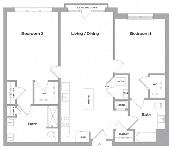 Floor plan layout diagram for TJ-B19, 2 bd - 2 ba