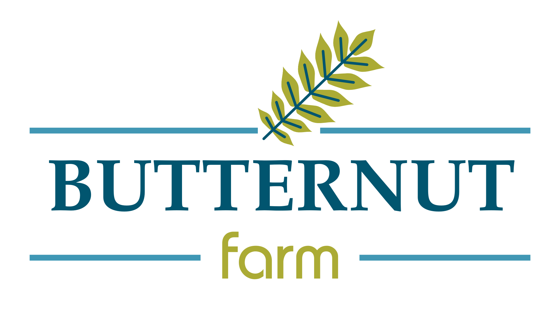 A logo for Butternut Farm with a leaf design.