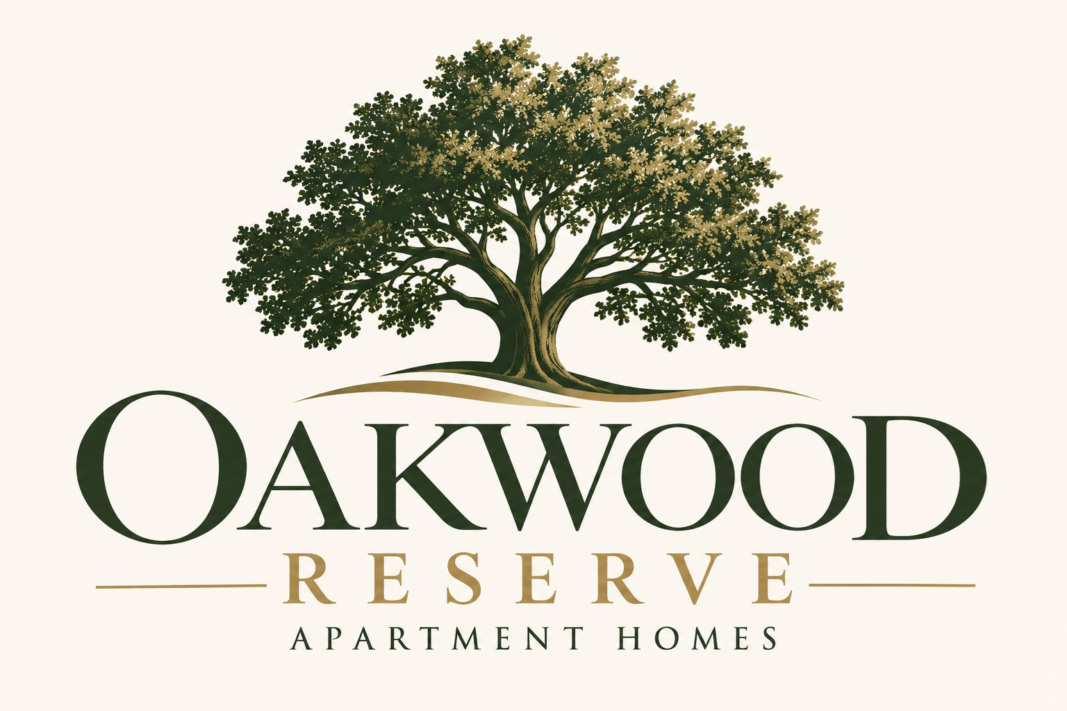A logo for Oakwood Reserve Apartment Homes featuring a tree.