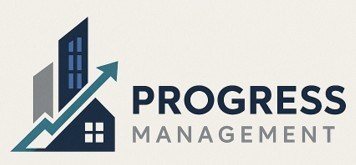 A logo for Progress Management featuring a house and an upward trending arrow.