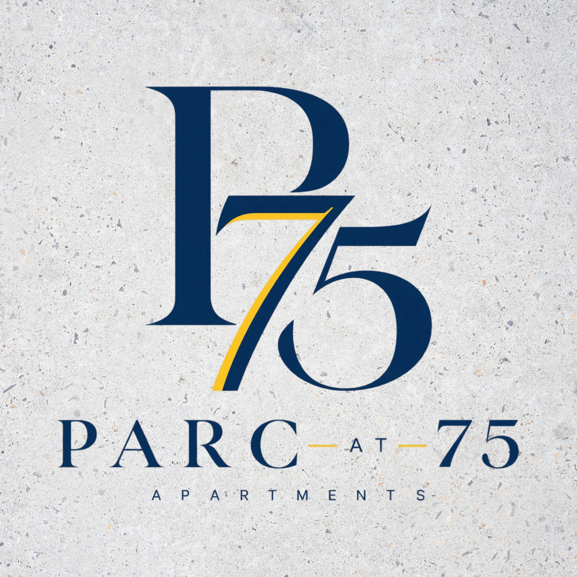The image is a logo for PARC-AT-75 Apartments.