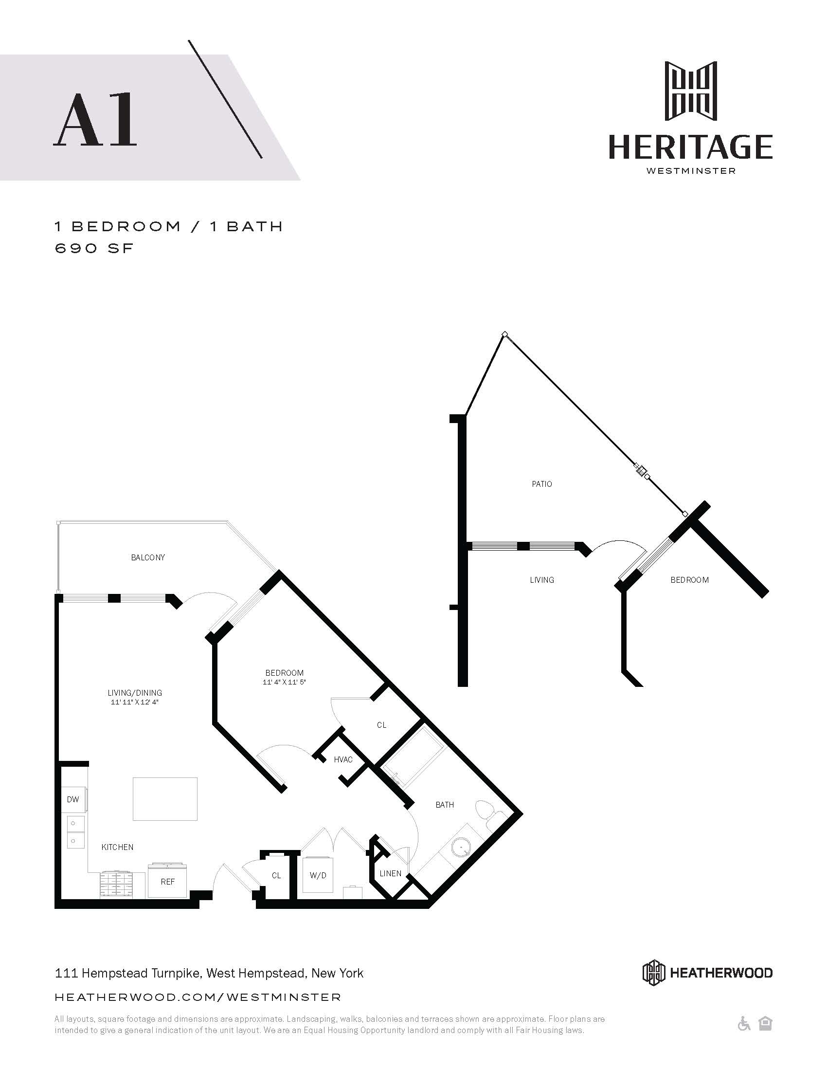 1 Bed, 1 Bath - A1 Layout
