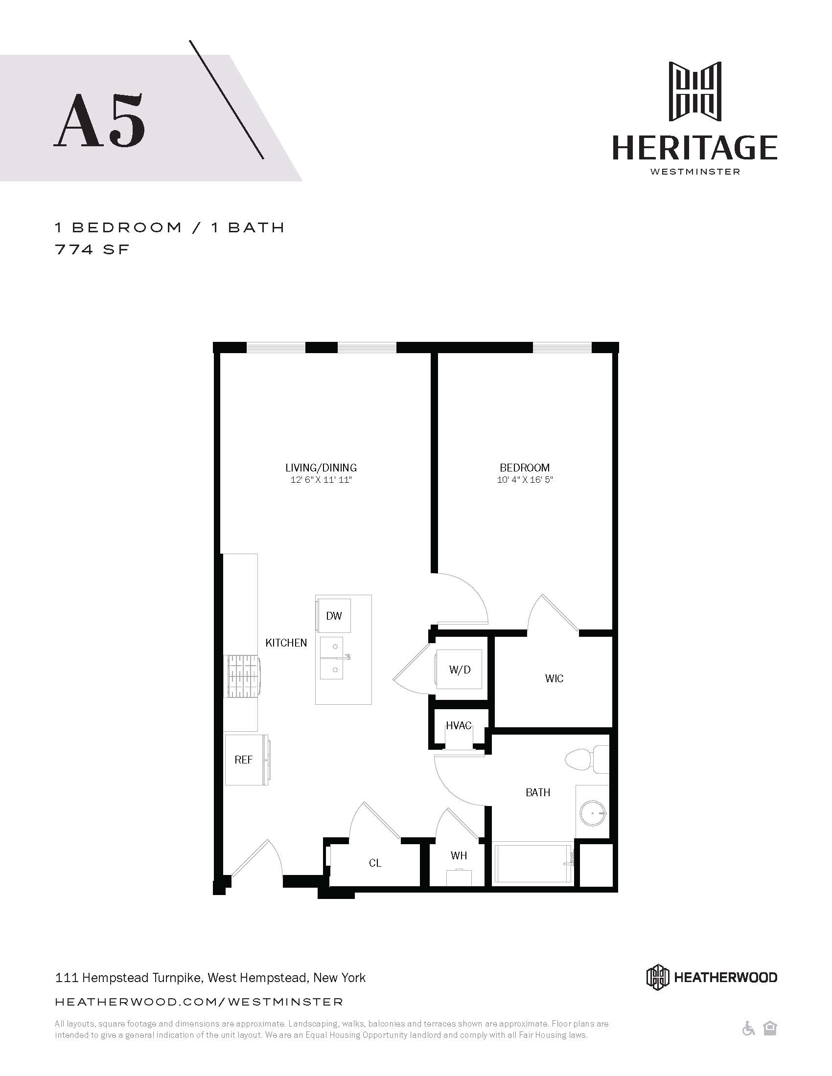 1 Bed, 1 Bath - A5 Layout