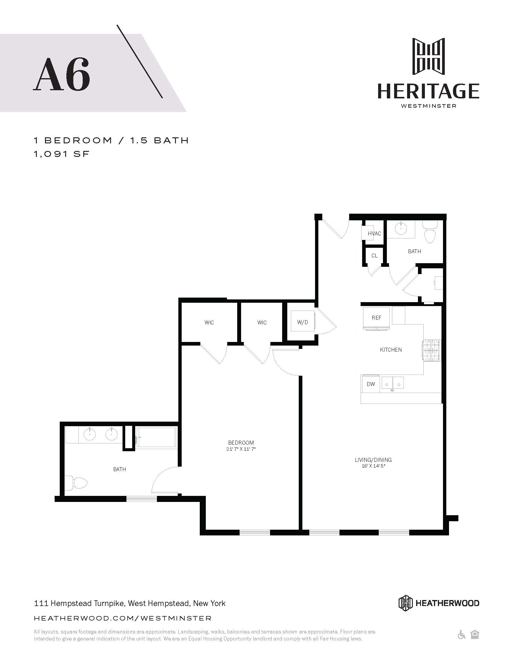 1 Bed, 1.5 Bath - A6 Layout