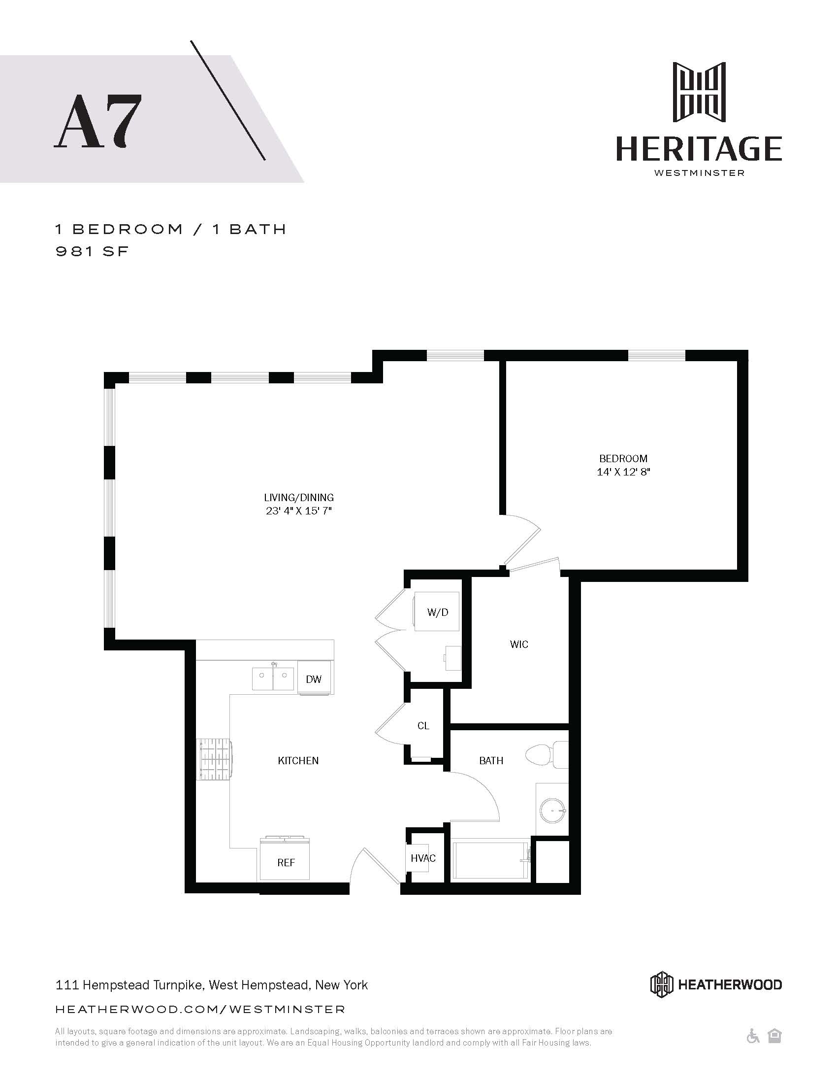 1 Bed, 1 Bath - A7 Layout