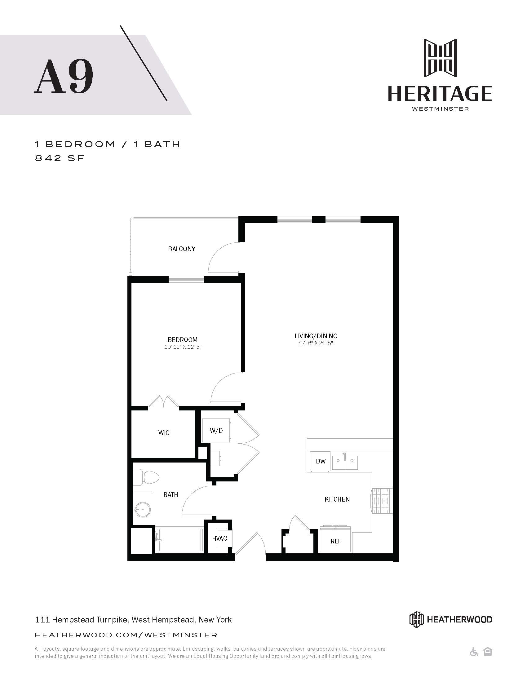 1 Bed, 1 Bath - A9 Layout