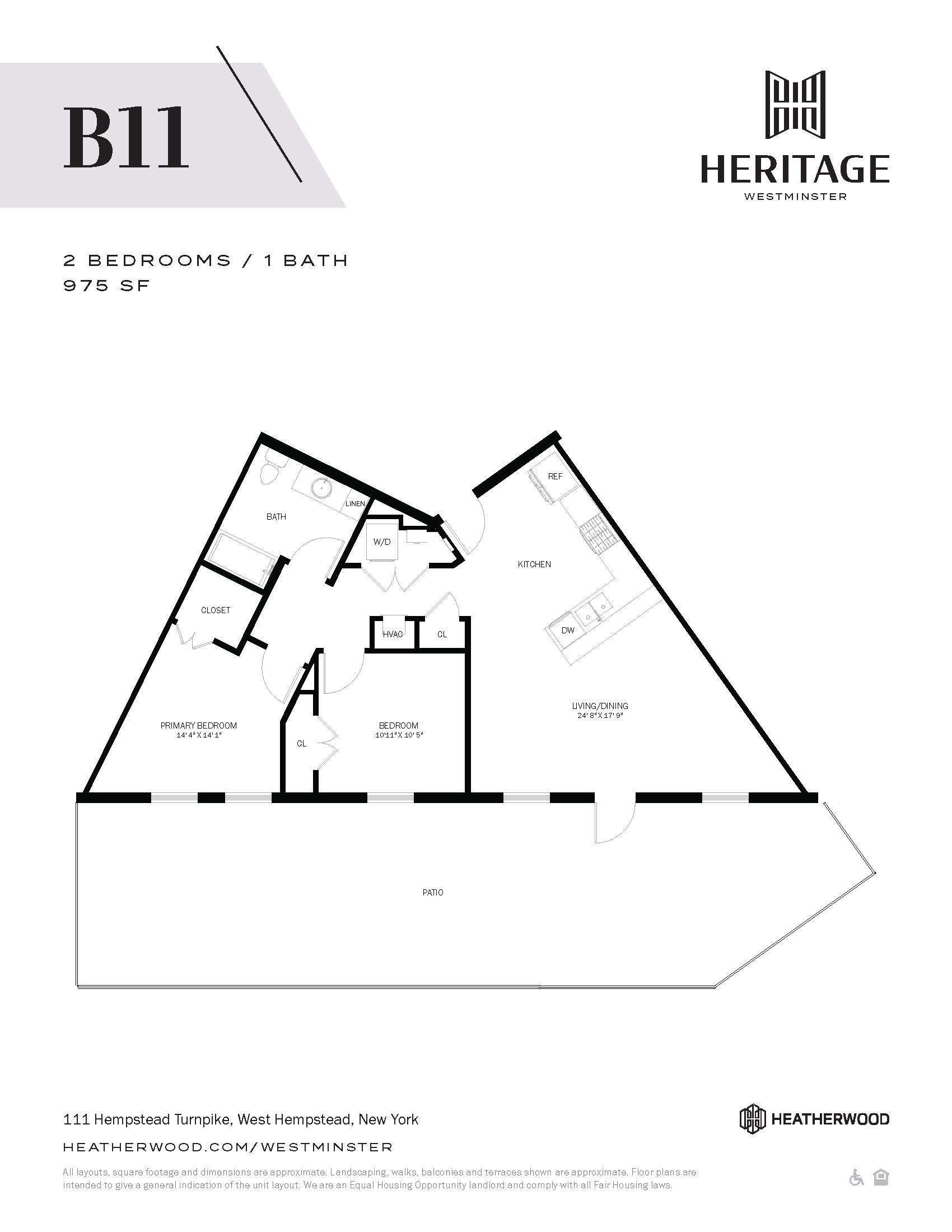 2 Bed, 1 Bath - B11 Layout