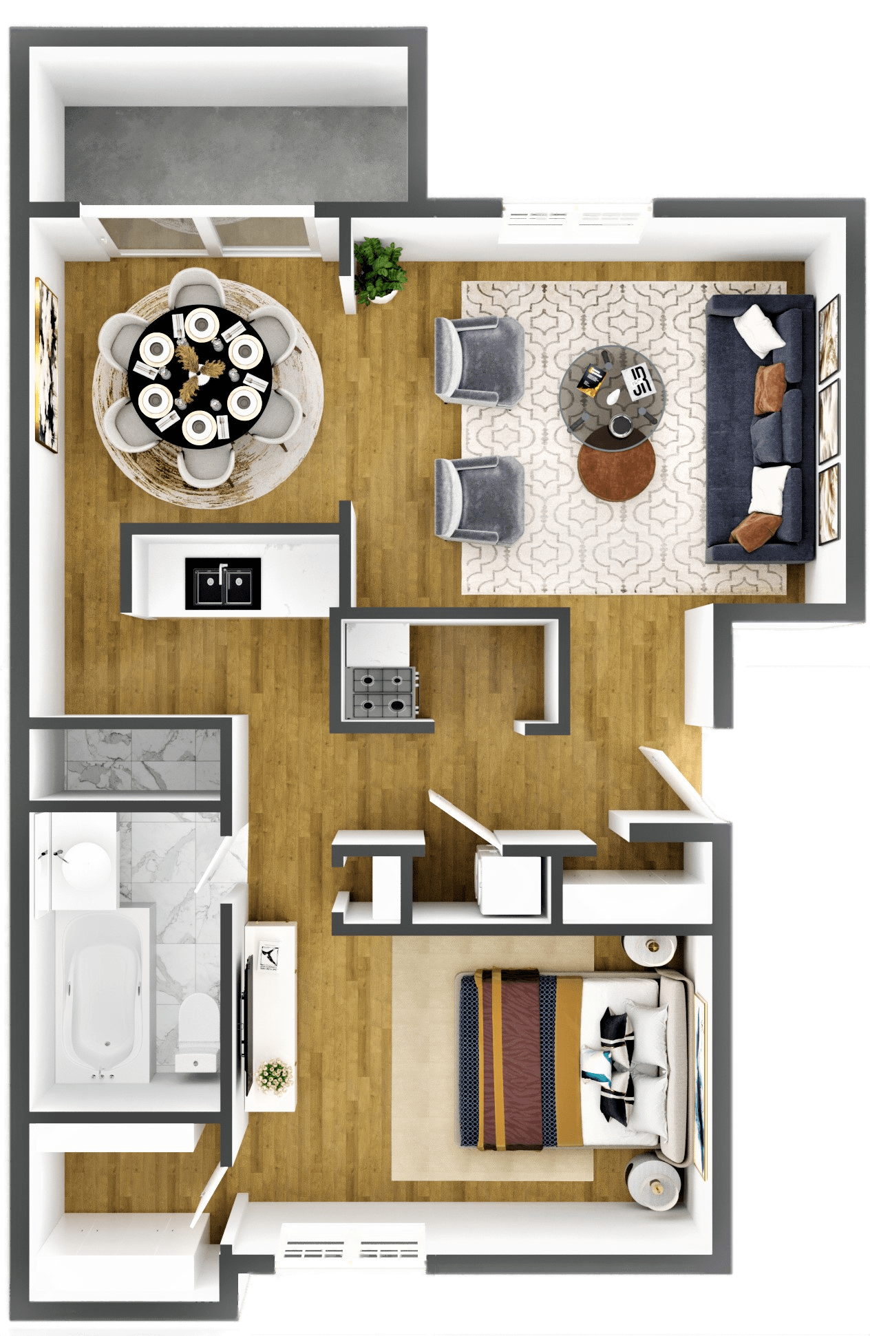 One Bedroom One Bath floor plan