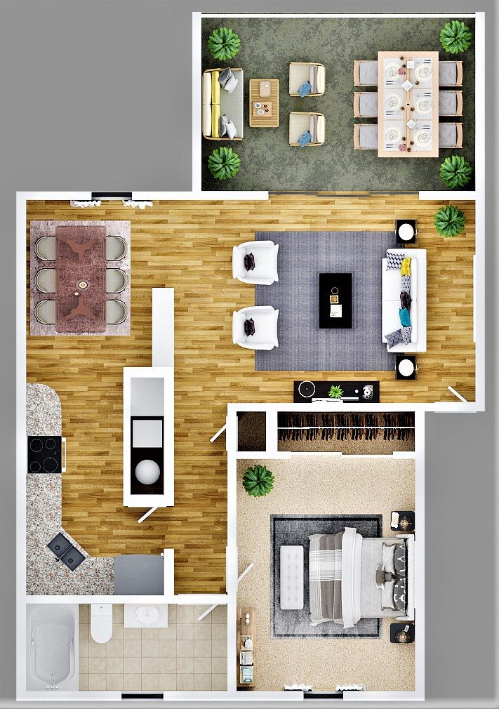 One Bedroom One Bath floor plan