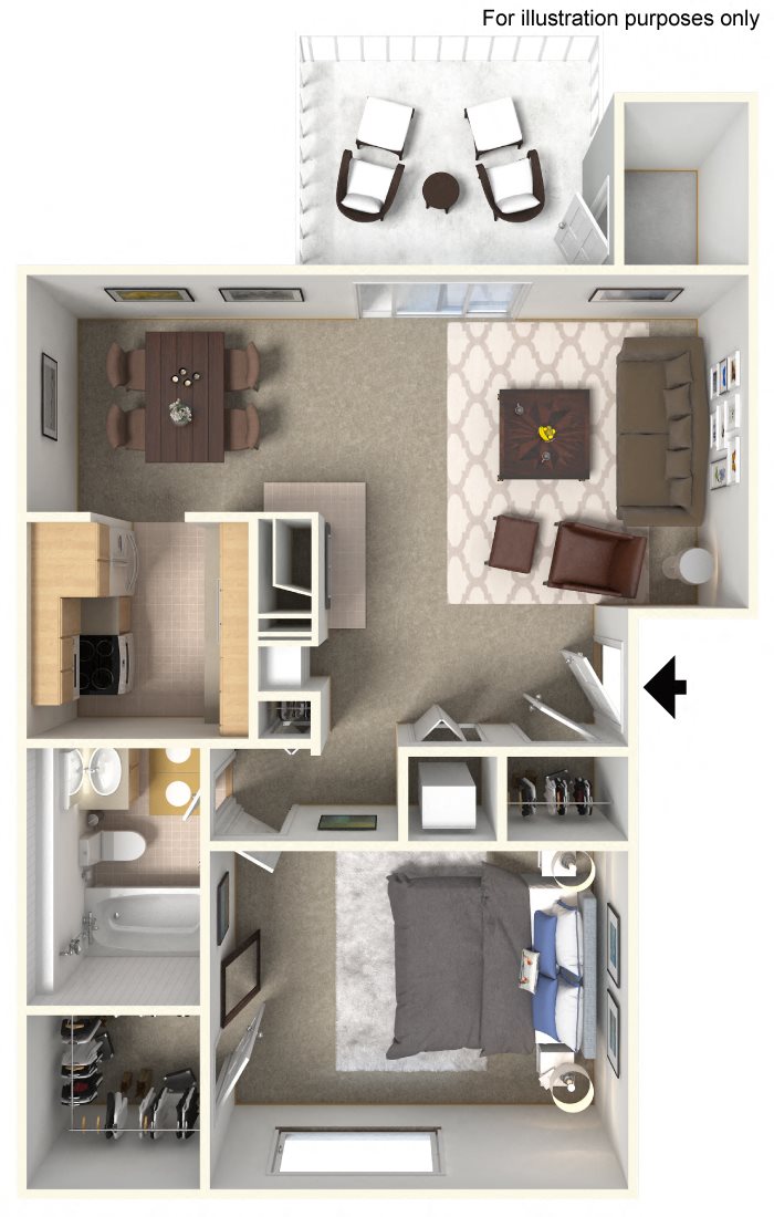One Bedroom One Bath floor plan