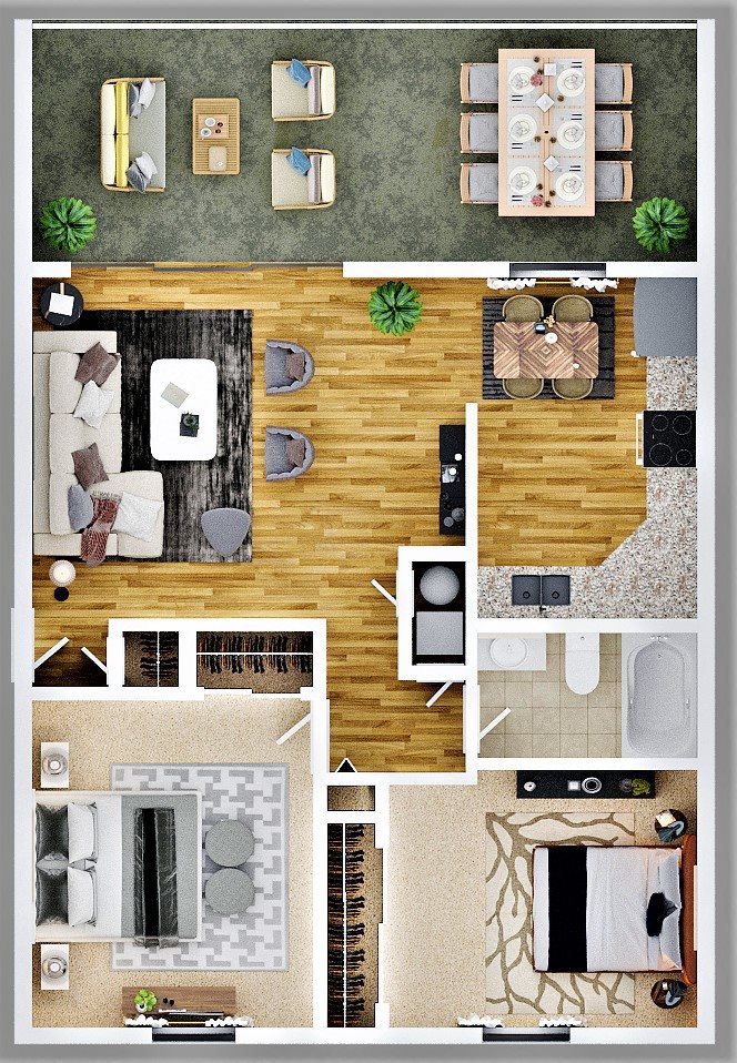 Two Bedroom One Bath floor plan