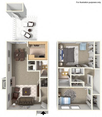 Two Bedroom 1.5 Bath TH floor plan