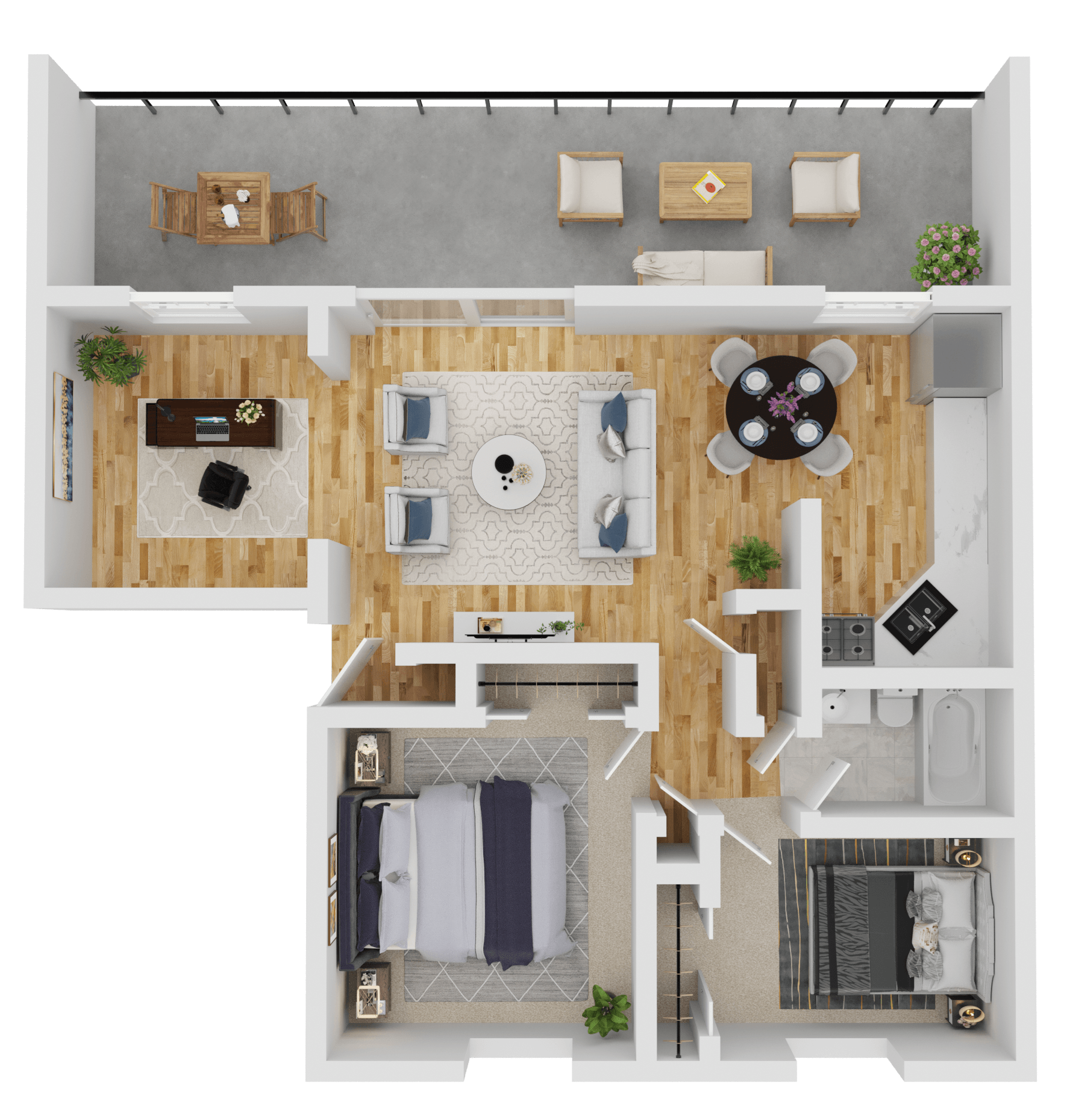 Two Bedroom One Bath w/Den floor plan